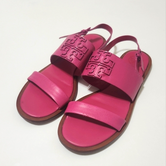Tory Burch Hot Pink Powder Coated Melinda Calf Leather Sandals Size 7.5…